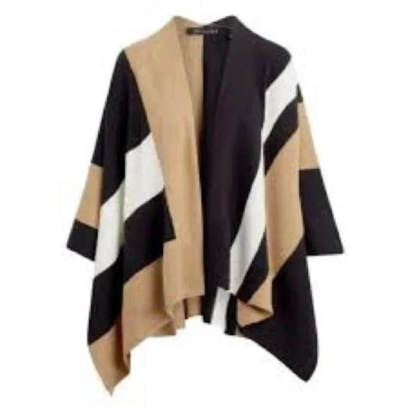 NWT ParrishLA Stevie Poncho Black Camel White - Picture 3 of 5